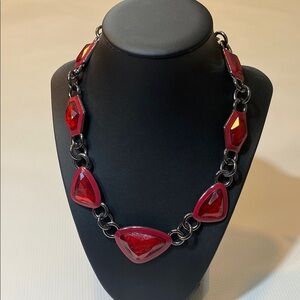 Chico's Red Necklace with Glossy Finish and Organic Design